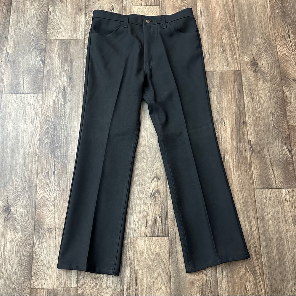 Vintage Wrangler Wrancher Black Dress Pants Flat Front 36x32 Boot Cut